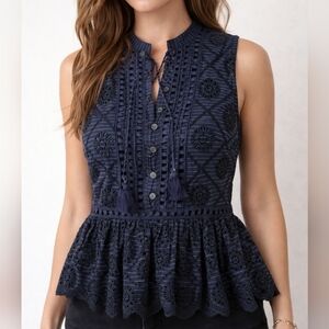 Sea New York Eyelet Sleeveless Peplum Tank Top Size 0
